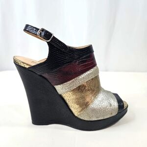 Dries Van Noten Black Gold Red Stripe Wedge Shoes Size 36